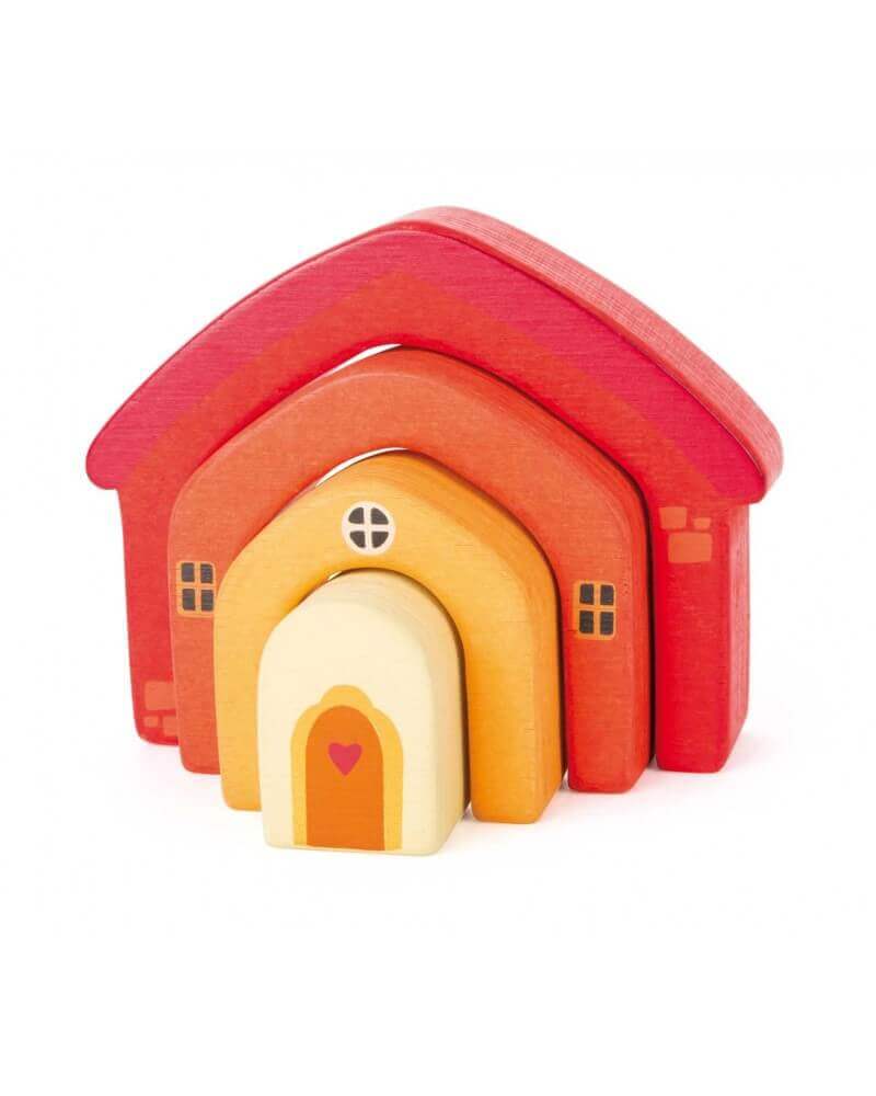Small Foot - Blocs de construction en bois Maison - A partir de 1 an - assemblage, blocs, empiler, motricité fine