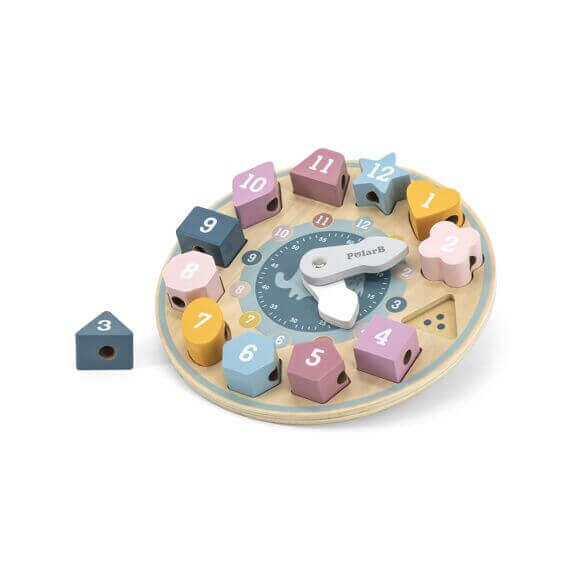 Polar B by Viga - Horloge Tri de Formes "Elephant" - 18 mois - chiffres, formes, heure, horloge, nombres, perles, trieur, trieur de formes, à lacer