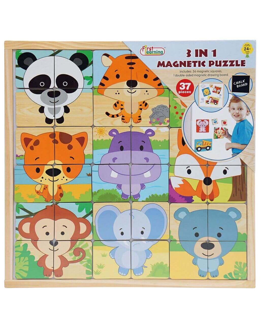 First Learning - Puzzle magnétique et son ardoise en bois - animaux, ardoise, motricité fine, puzzle