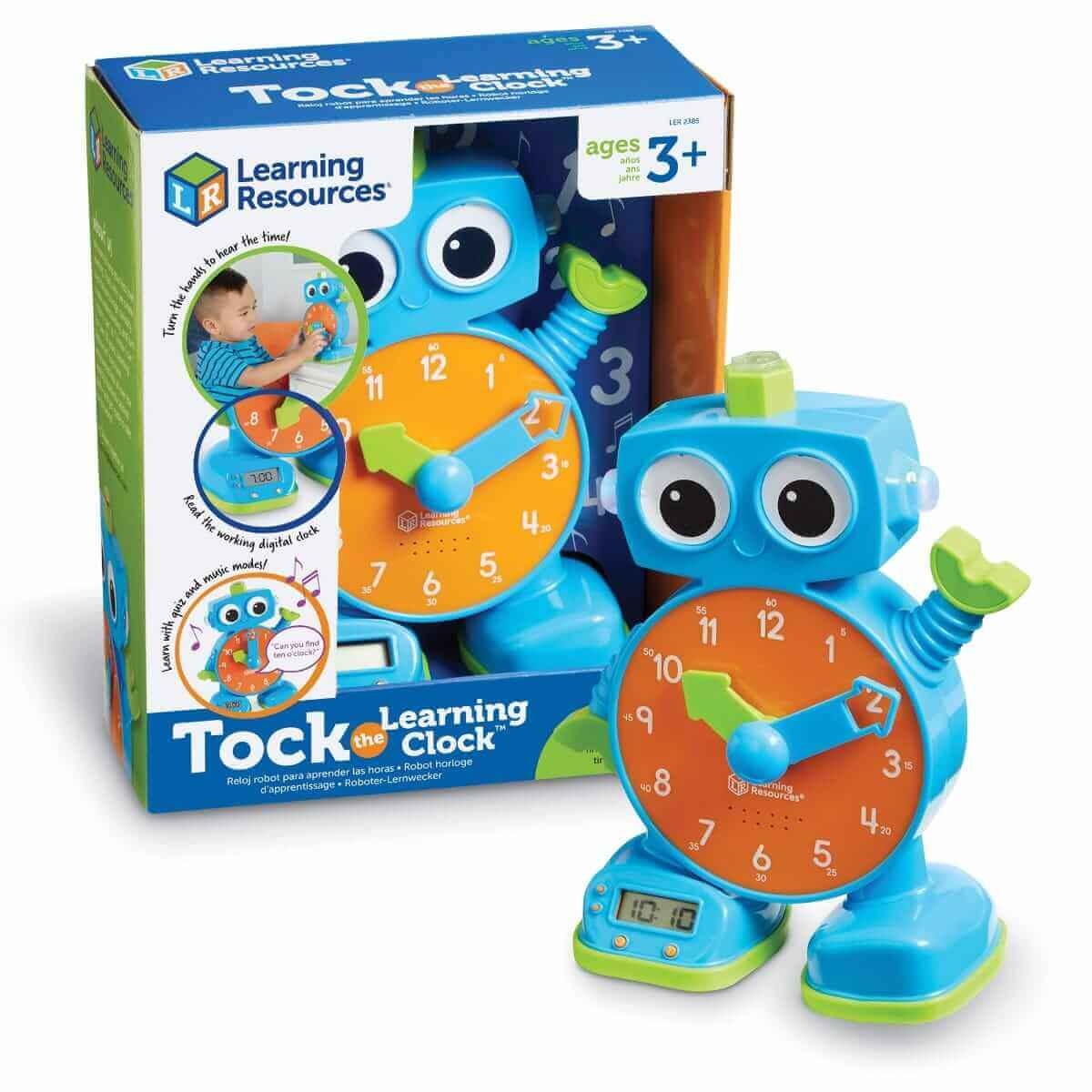 Learning Ressources - Réveil et Horloge d'apprentissage en Anglais "Tock" - A partir de 3 ans - heures, robot, réveil, veilleuse