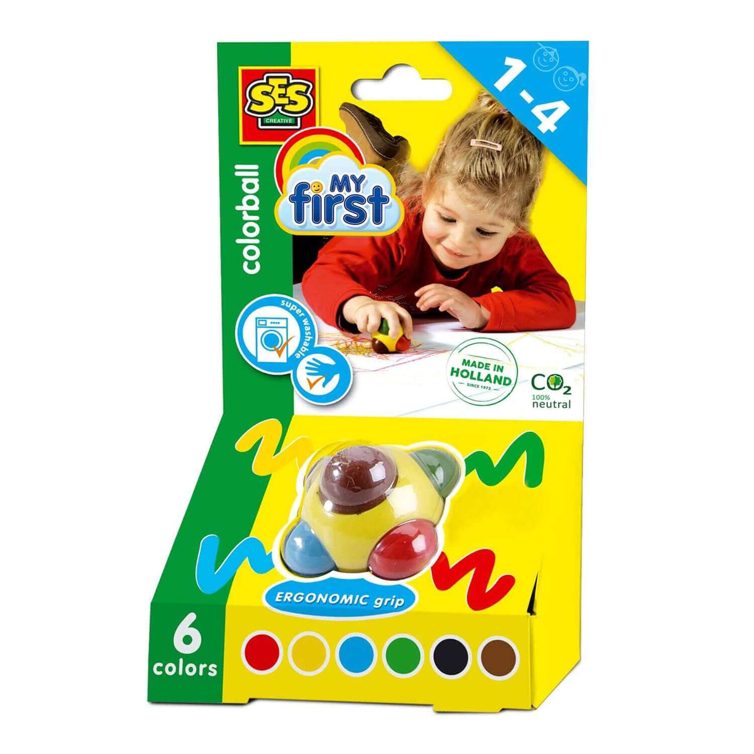 SES Créative - Mon premier crayon ergonomique "Colorball" - A partir de 1 an - couleurs, crayon ergonomique, motricité fine