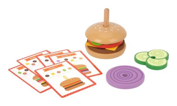 Tooky Toys - Montessori Puzzle Burger à empiler - A partir de 3 ans - burger, logique, mathématique, mathématiques, suite, suite logique, à empiler