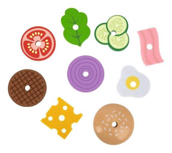 Tooky Toys - Montessori Puzzle Burger à empiler - A partir de 3 ans - burger, logique, mathématique, mathématiques, suite, suite logique, à empiler