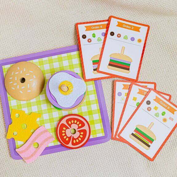 Tooky Toys - Montessori Puzzle Burger à empiler - A partir de 3 ans - burger, logique, mathématique, mathématiques, suite, suite logique, à empiler
