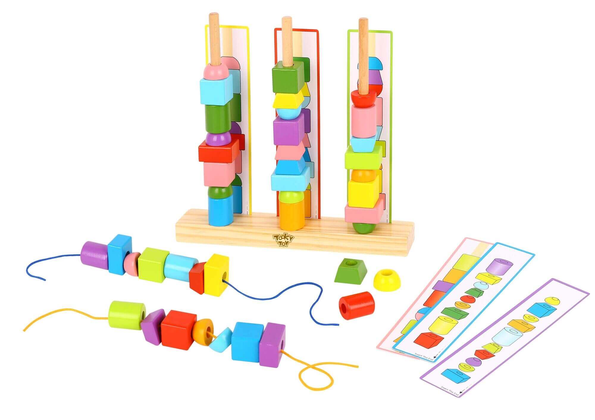 Tooky Toys - Set d'activités Perles à empiler - A partir de 3 ans - mathématique, perles, suite logique, à empiler, à enfiler