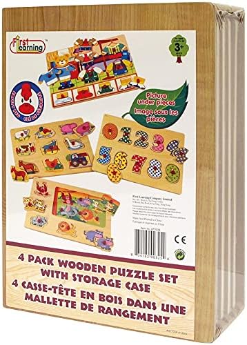 First Learning - Coffret 4 Puzzles en bois - animaux, chiffres, motricité fine, puzzle, Vêtements