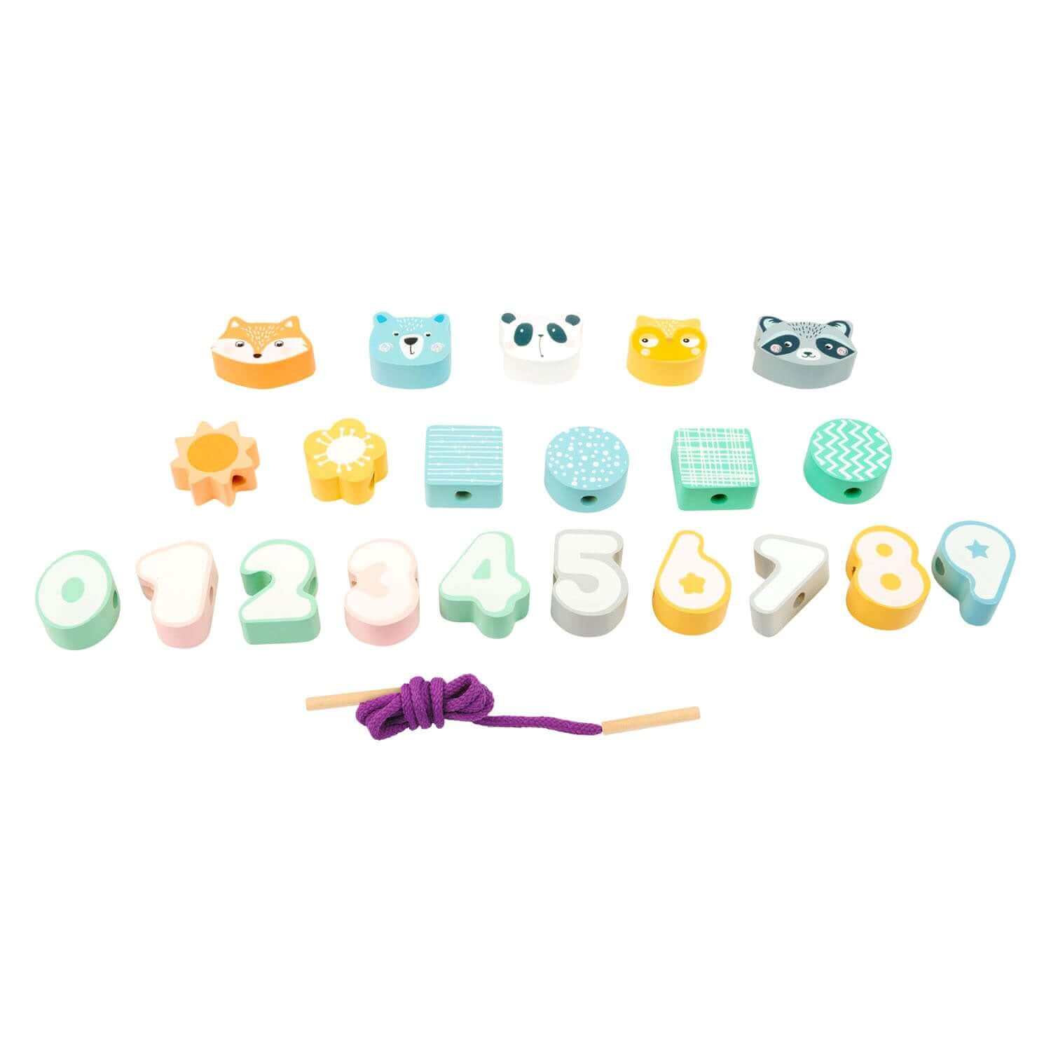 Small Foot - Jouet à enfiler pastel - A partir de 18 mois - chiffres, laçage, motricité fine, perles, suite, à enfiler