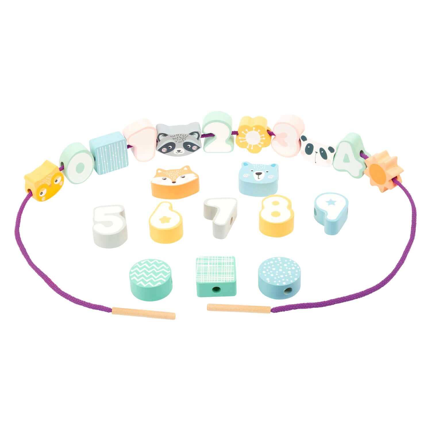 Small Foot - Jouet à enfiler pastel - A partir de 18 mois - chiffres, laçage, motricité fine, perles, suite, à enfiler