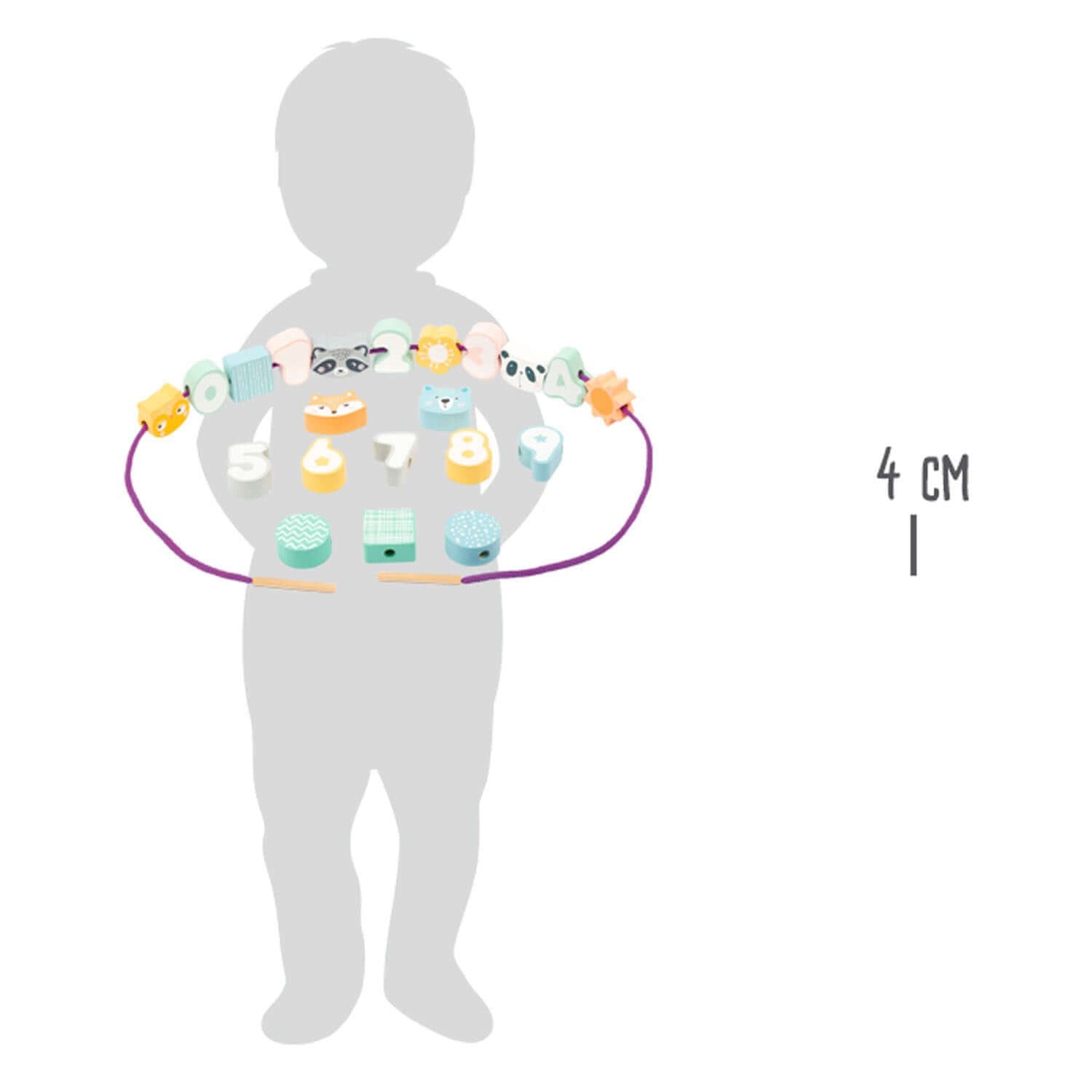 Small Foot - Jouet à enfiler pastel - A partir de 18 mois - chiffres, laçage, motricité fine, perles, suite, à enfiler