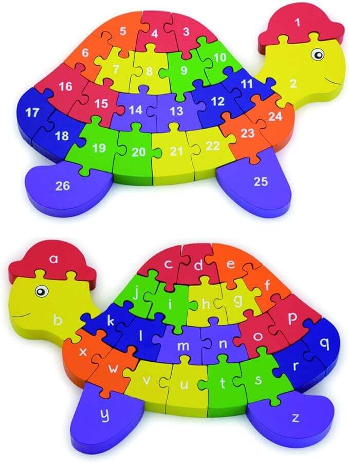 Viga Toys - Puzzle ABC / 123 Tortue - A partir de 3 ans - alphabet, couleurs, motricité fine, puzzle