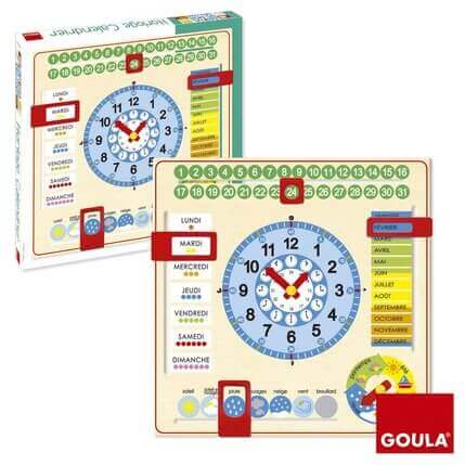 Goula - Grande Horloge Calendrier - calendrier, heure, horloge, jours de la semaine, mois, météo, saison