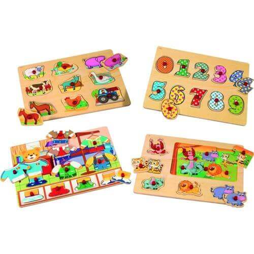 First Learning - Coffret 4 Puzzles en bois - animaux, chiffres, motricité fine, puzzle, Vêtements