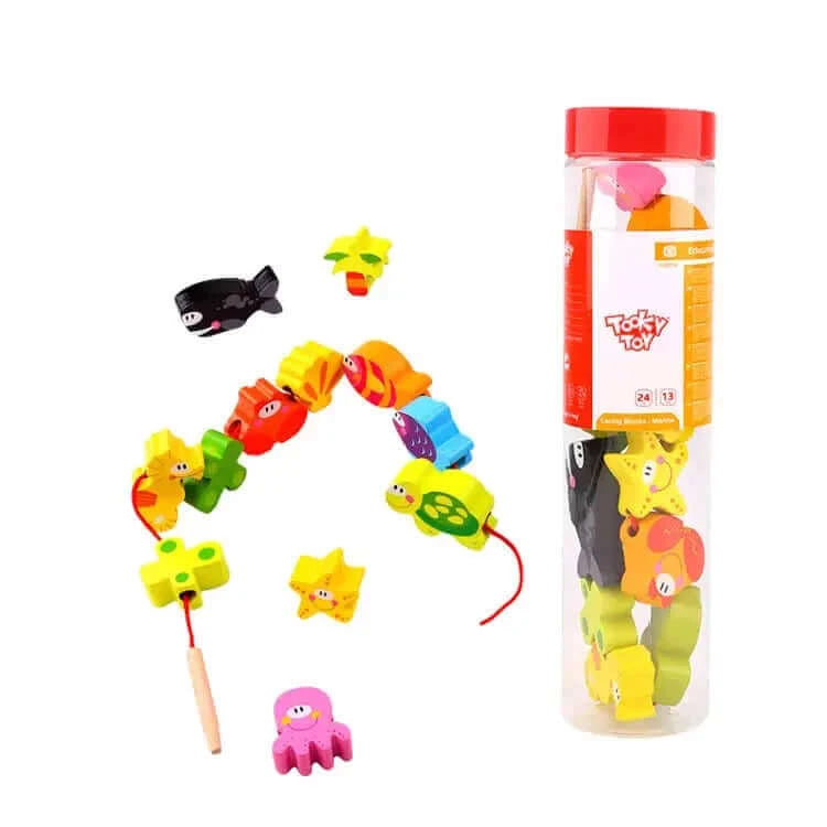 Tooky Toys - Perles à enfiler "Les animaux marins" - A partir de 2 ans - motricité fine, perles, à enfiler