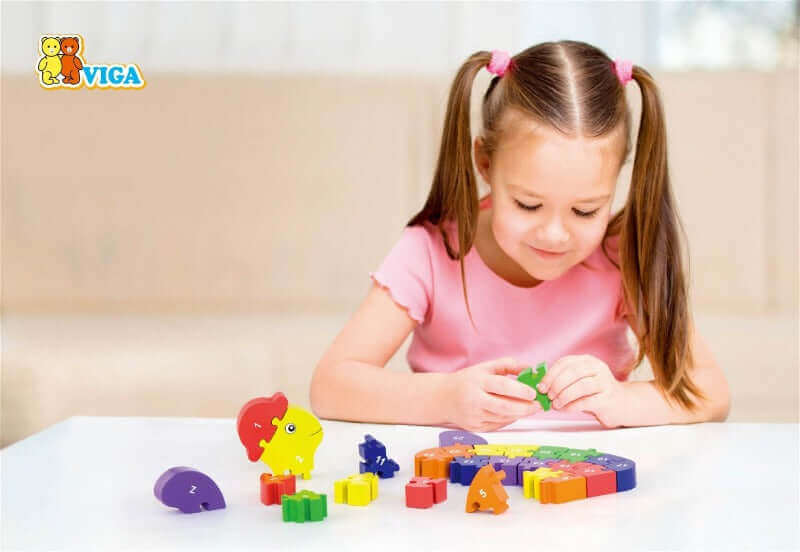 Viga Toys - Puzzle ABC / 123 Tortue - A partir de 3 ans - alphabet, couleurs, motricité fine, puzzle