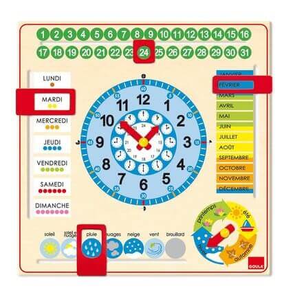 Goula - Grande Horloge Calendrier - calendrier, heure, horloge, jours de la semaine, mois, météo, saison