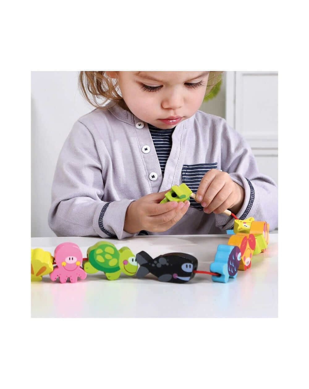 Tooky Toys - Perles à enfiler "Les animaux marins" - A partir de 2 ans - motricité fine, perles, à enfiler