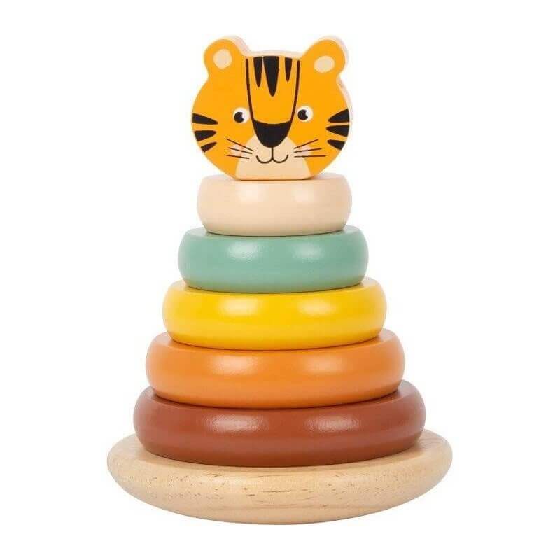Small Foot - Tour à empiler Tigre Safari - A partir de 1 an - couleur, pyramide, tigre, tour, à assembler, à empiler