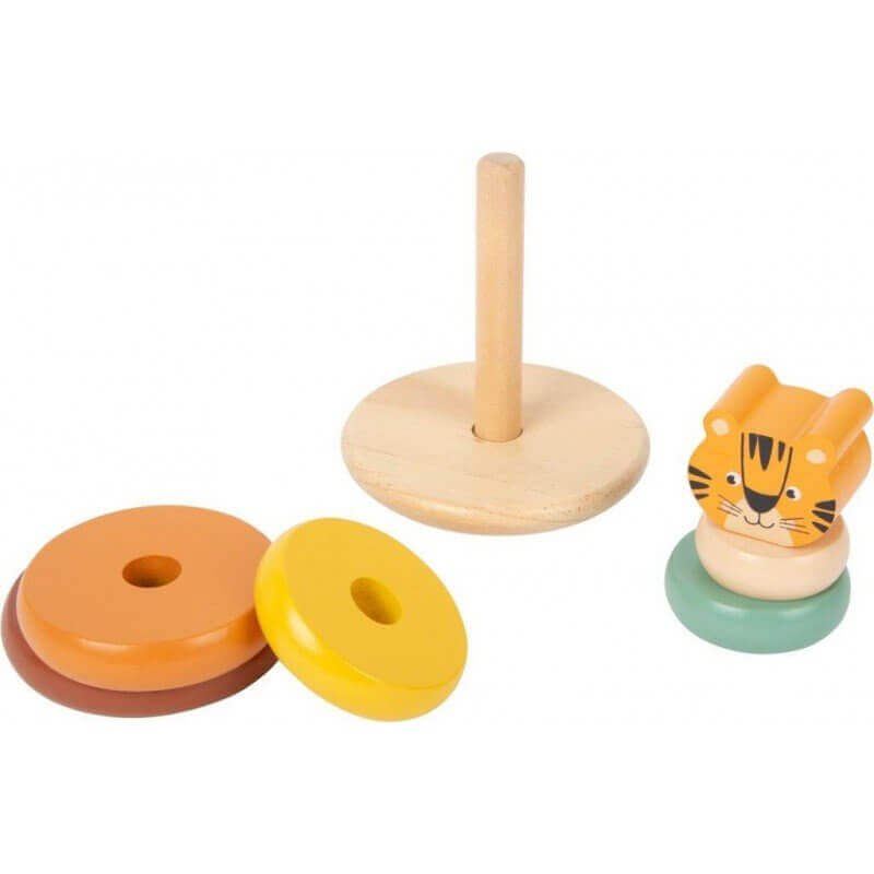 Small Foot - Tour à empiler Tigre Safari - A partir de 1 an - couleur, pyramide, tigre, tour, à assembler, à empiler