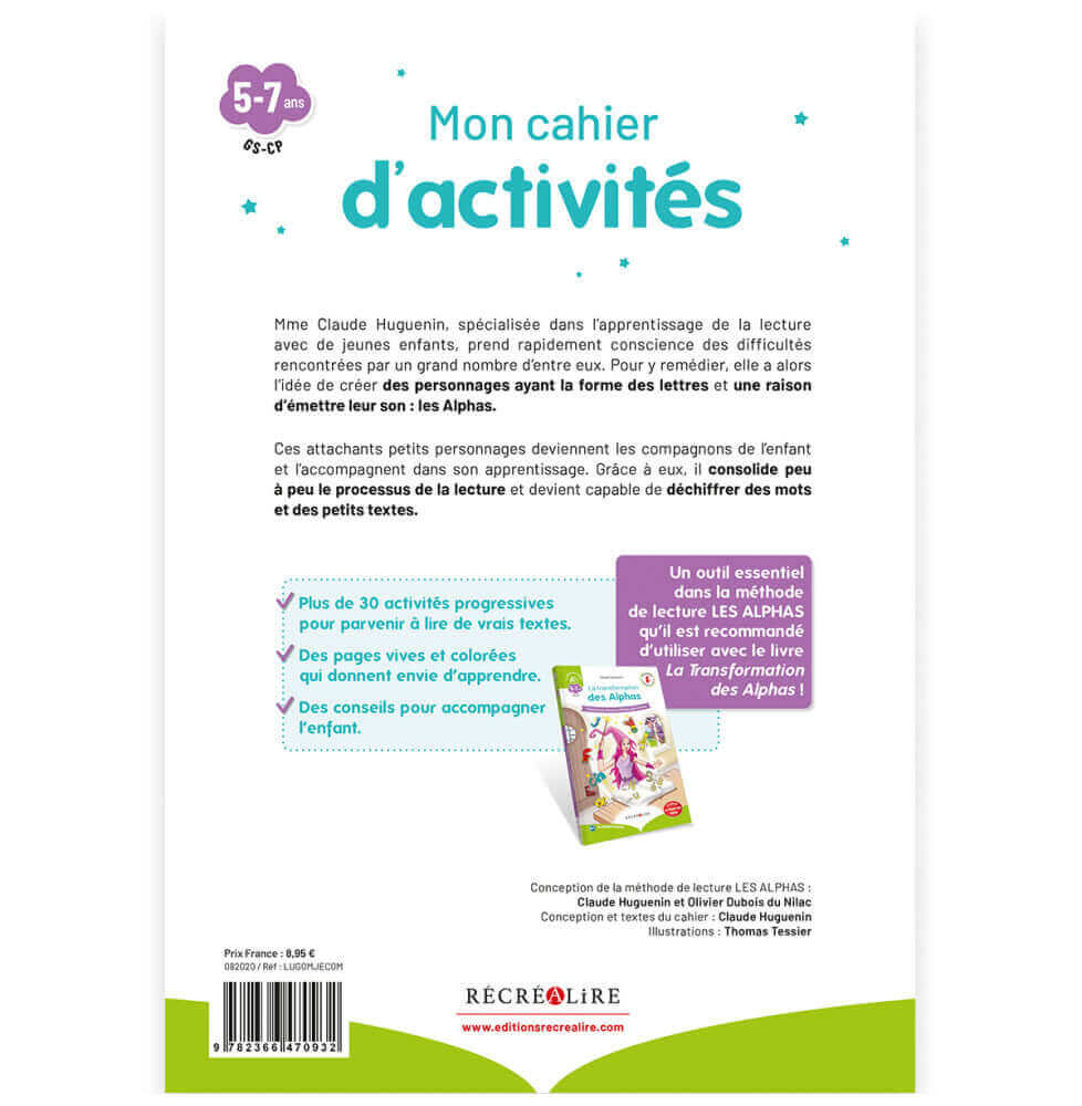 Récréalire - Mon cahier d'activités "Je commence à lire" Les Alphas - A partir de 5 ans (Grande section/CP) - graphisme, lecture, motricité fine, sons, tracé