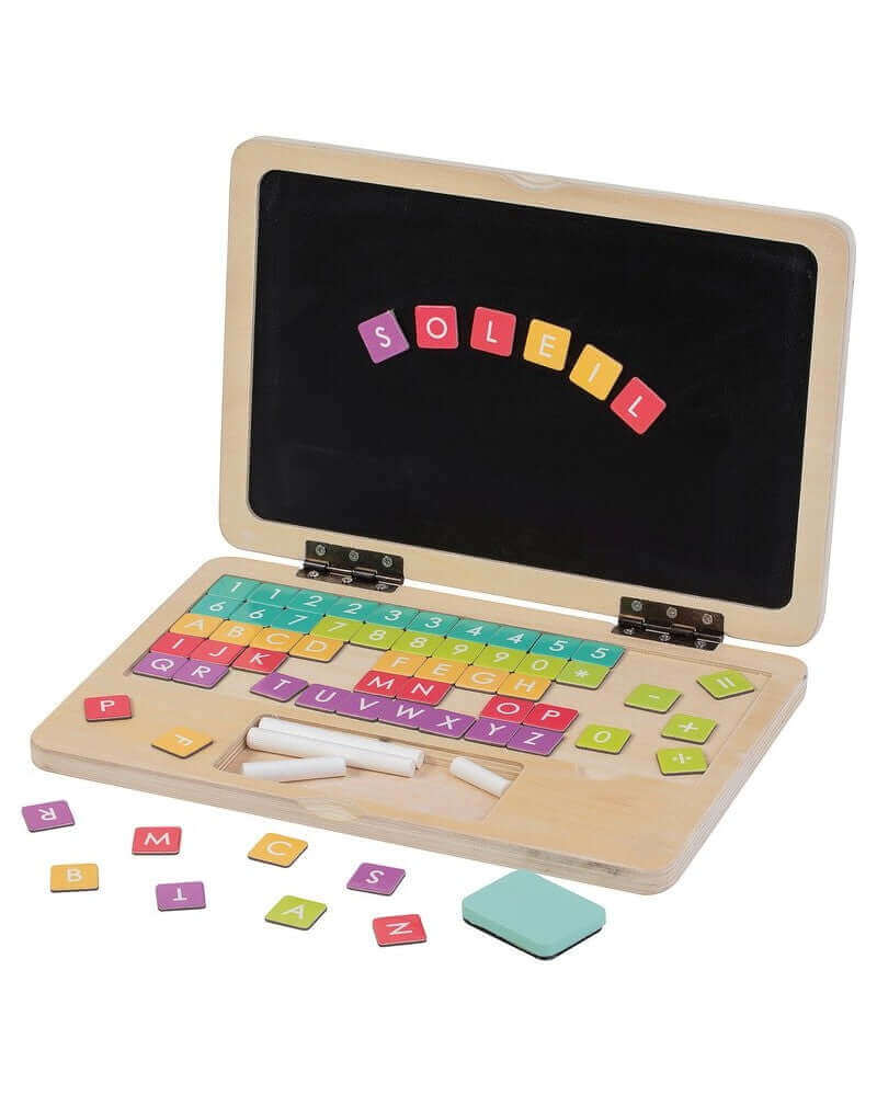 WDK - Ardoise magnétique "Mon premier ordi portable" - A partir de 3 ans - alphabet, calculs, chiffres, magnétique, maths, mathématique, mathématiques, tableau, écriture