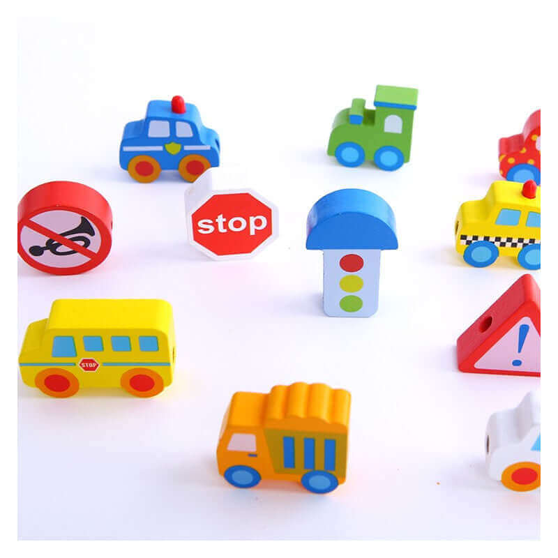 Tooky Toys - Perles à enfiler "Les transports" - A partir de 2 ans - motricité fine, perles, à enfiler