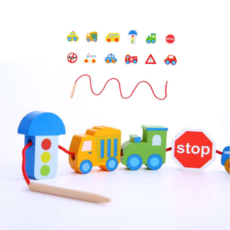 Tooky Toys - Perles à enfiler "Les transports" - A partir de 2 ans - motricité fine, perles, à enfiler