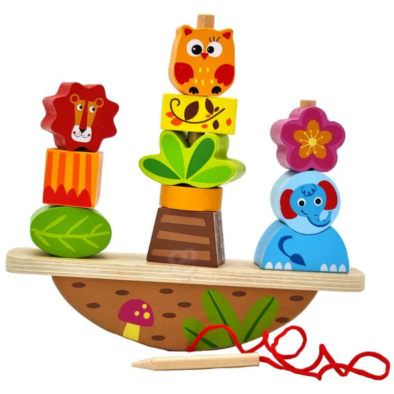 Tooky Toys - Balance Stacker Puzzle - Animaux à empiler - A partir de 2 ans - Balance, motricité fine, perles, à empiler, à enfiler