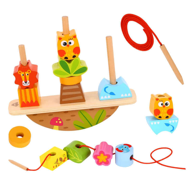 Tooky Toys - Balance Stacker Puzzle - Animaux à empiler - A partir de 2 ans - Balance, motricité fine, perles, à empiler, à enfiler