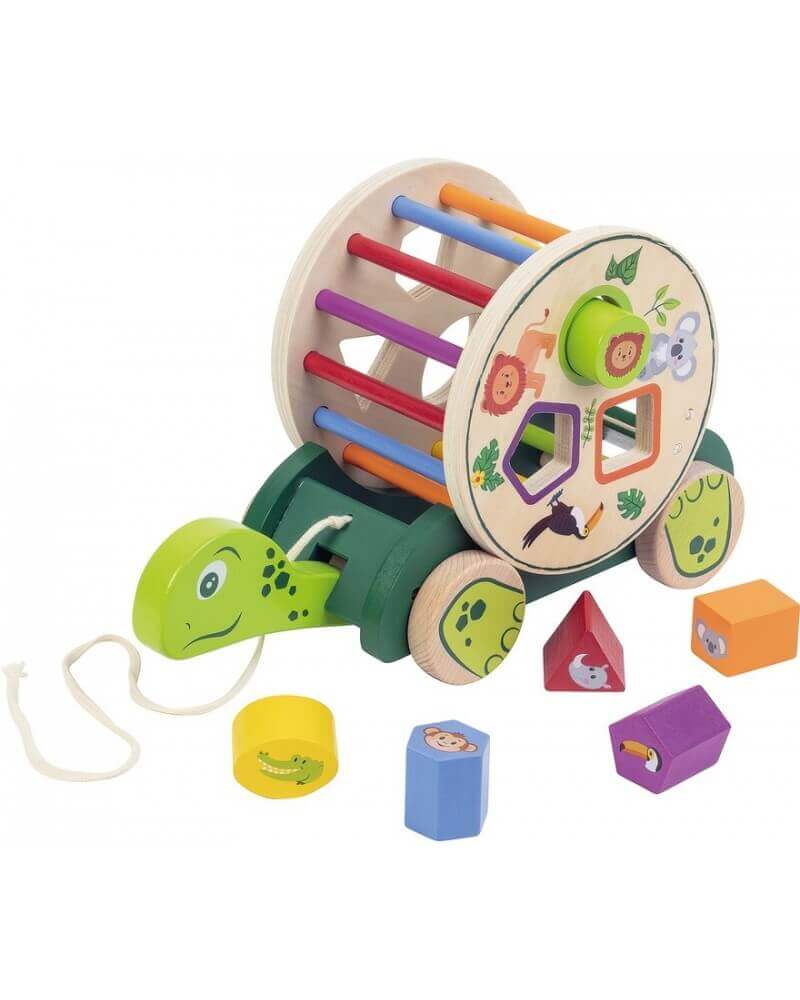 WDK Partner - Tortue à tirer "Tamtam" - A partir de 18 mois - couleurs, formes, jouet à tirer, trieur de formes