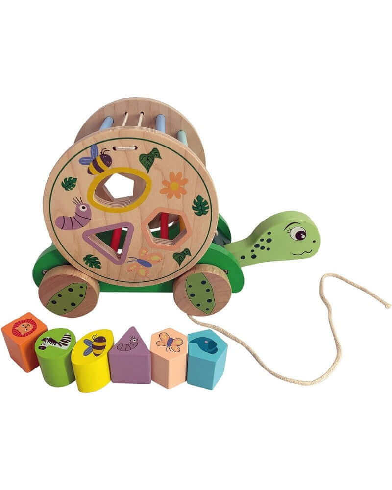 WDK Partner - Tortue à tirer "Tamtam" - A partir de 18 mois - couleurs, formes, jouet à tirer, trieur de formes