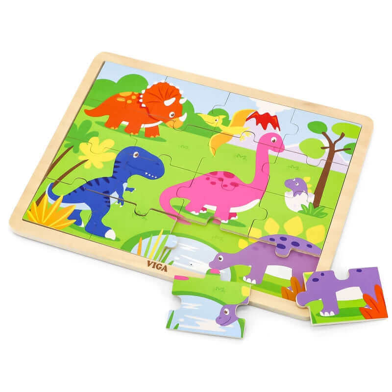 Viga - Puzzle en bois 16 pièces "Les Dinosaures" - A partir de 24 mois - dinosaures, motricité fine, puzzle