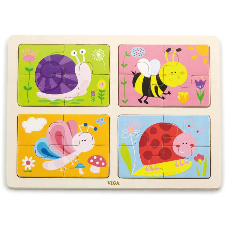 Viga - Puzzle en bois 4 en 1 "Les insectes" - A partir de 18 mois - animaux, motricité fine, puzzle