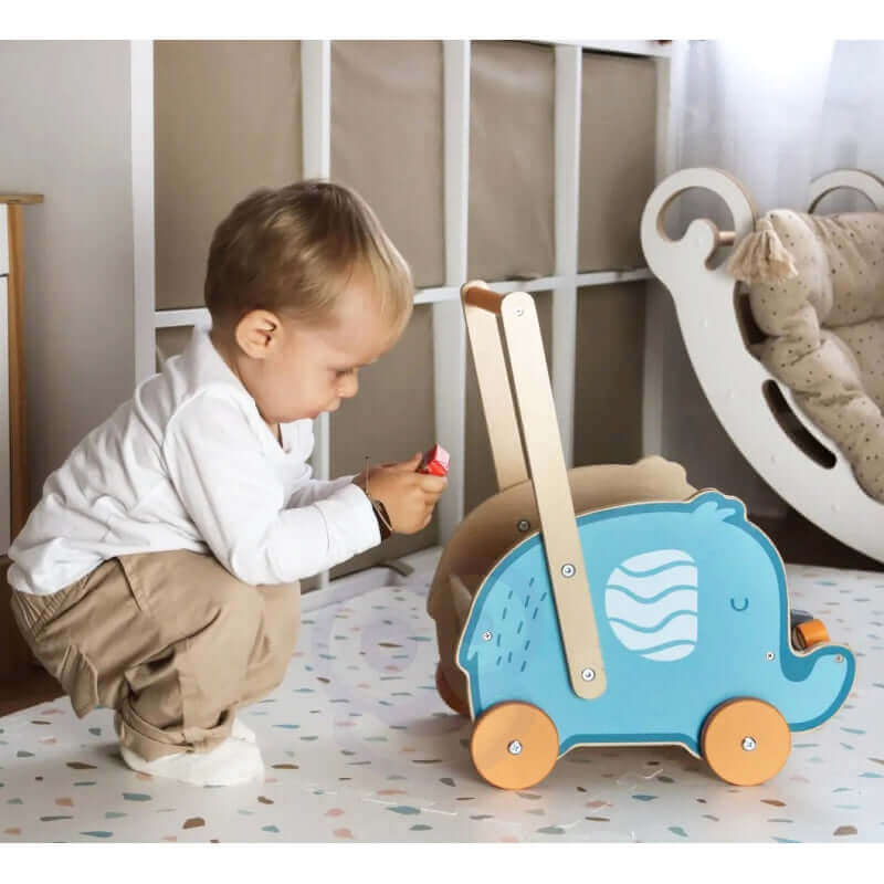 Viga Toys - Chariot de marche "Poussette Eléphant" - A partir de 12 mois - chariot, marche, poussette, trotteur
