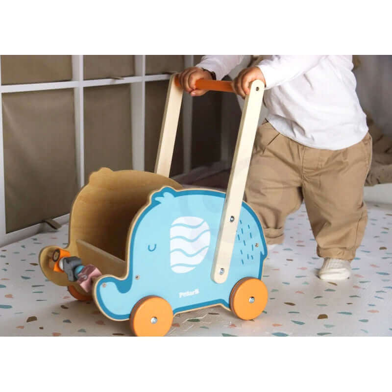 Viga Toys - Chariot de marche "Poussette Eléphant" - A partir de 12 mois - chariot, marche, poussette, trotteur