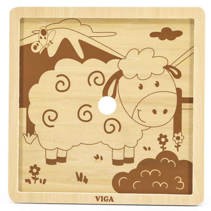 Viga - Ensemble 3 puzzles Bois 9 pièces " Les animaux de la Ferme" - A partir de 24 mois - animaux, motricité fine, puzzle