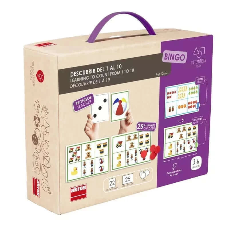 Akros - Coffret maternelle Loto : Découvrir les nombres de 1 à 10 - J'apprends à compter, loto, nombres, quantité